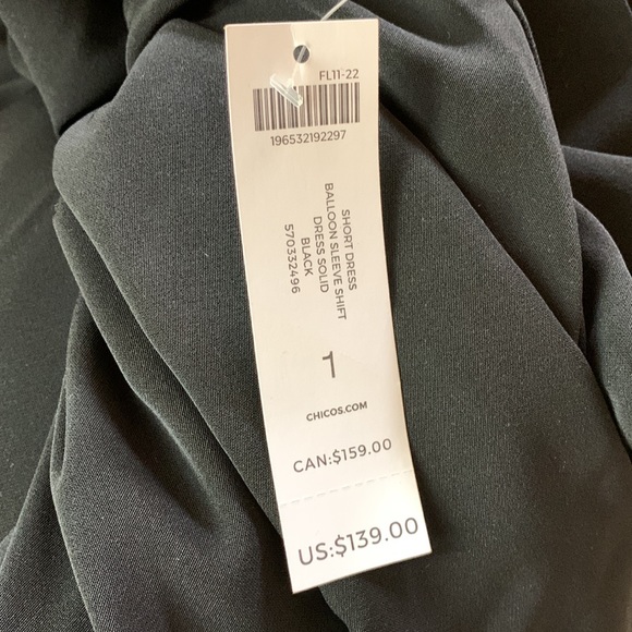 NWT Chico’s Women’s Black Long Sleeve Dress Size 1 Regular Sizing 8 or Medium - Picture 5 of 7